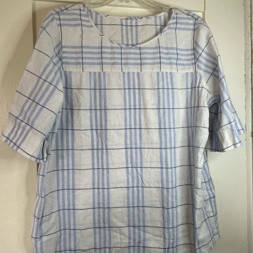 Blue and White Plaid Blouse